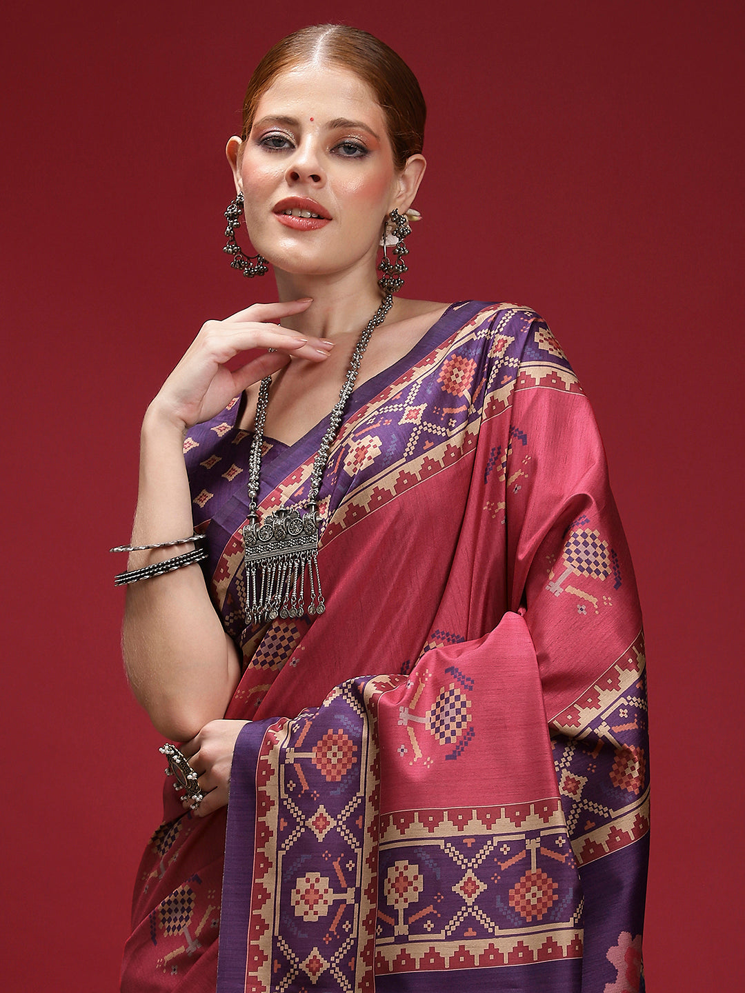 GULABI NAGRI-Rose Pink & Royal Purple Designer Heritage Saree