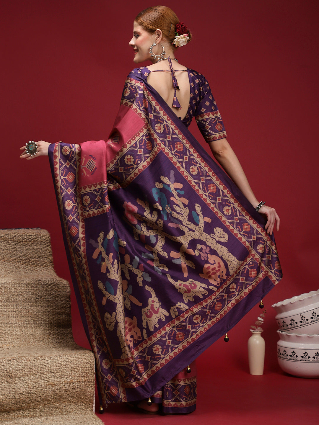 GULABI NAGRI-Rose Pink & Royal Purple Designer Heritage Saree