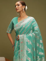VANAYA Aqua Whisper Floral Heritage Saree