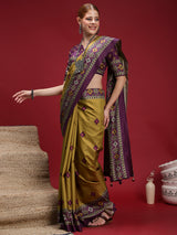 Gulabi Orchid Royale-Royal Mustard Orchid Saree