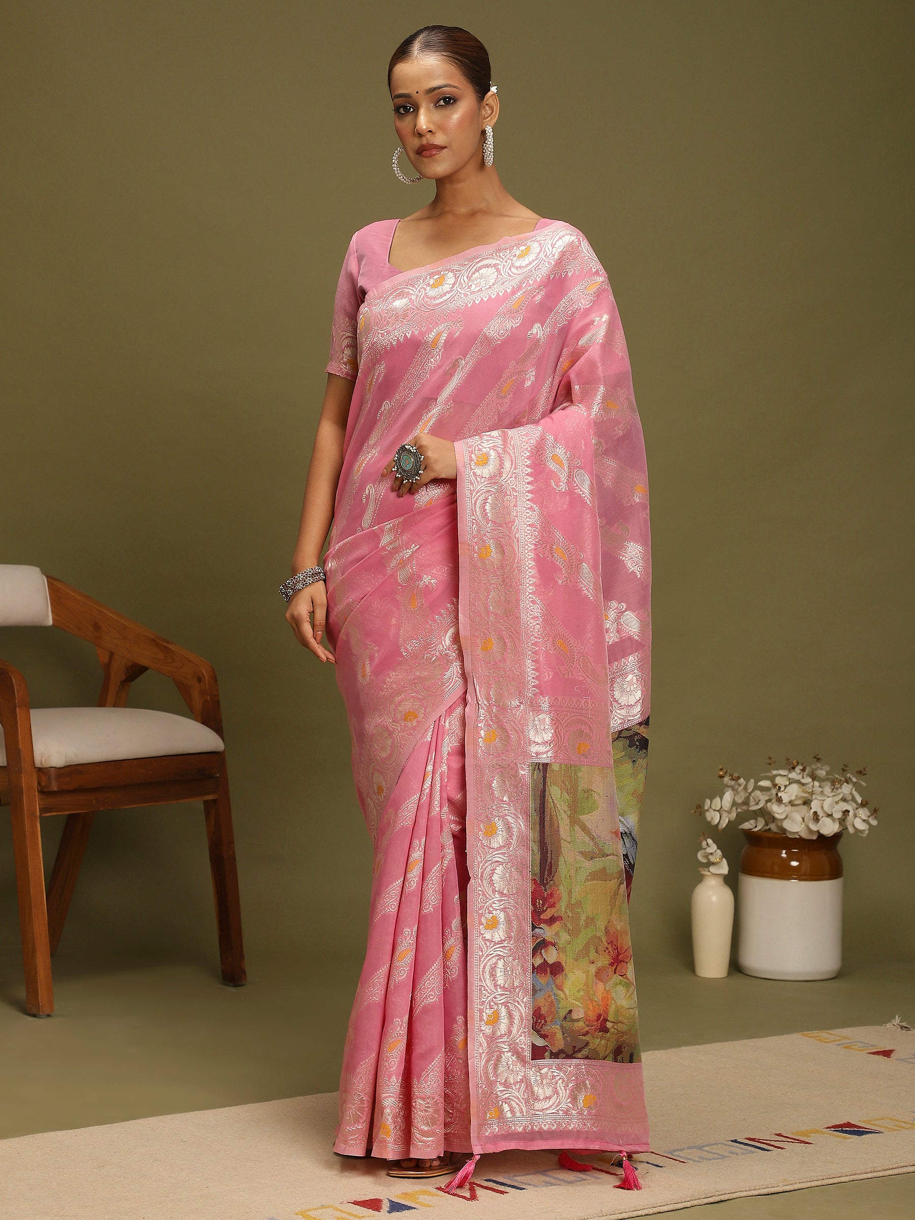 VANAYA Blush Blossom Scenic Weave Saree