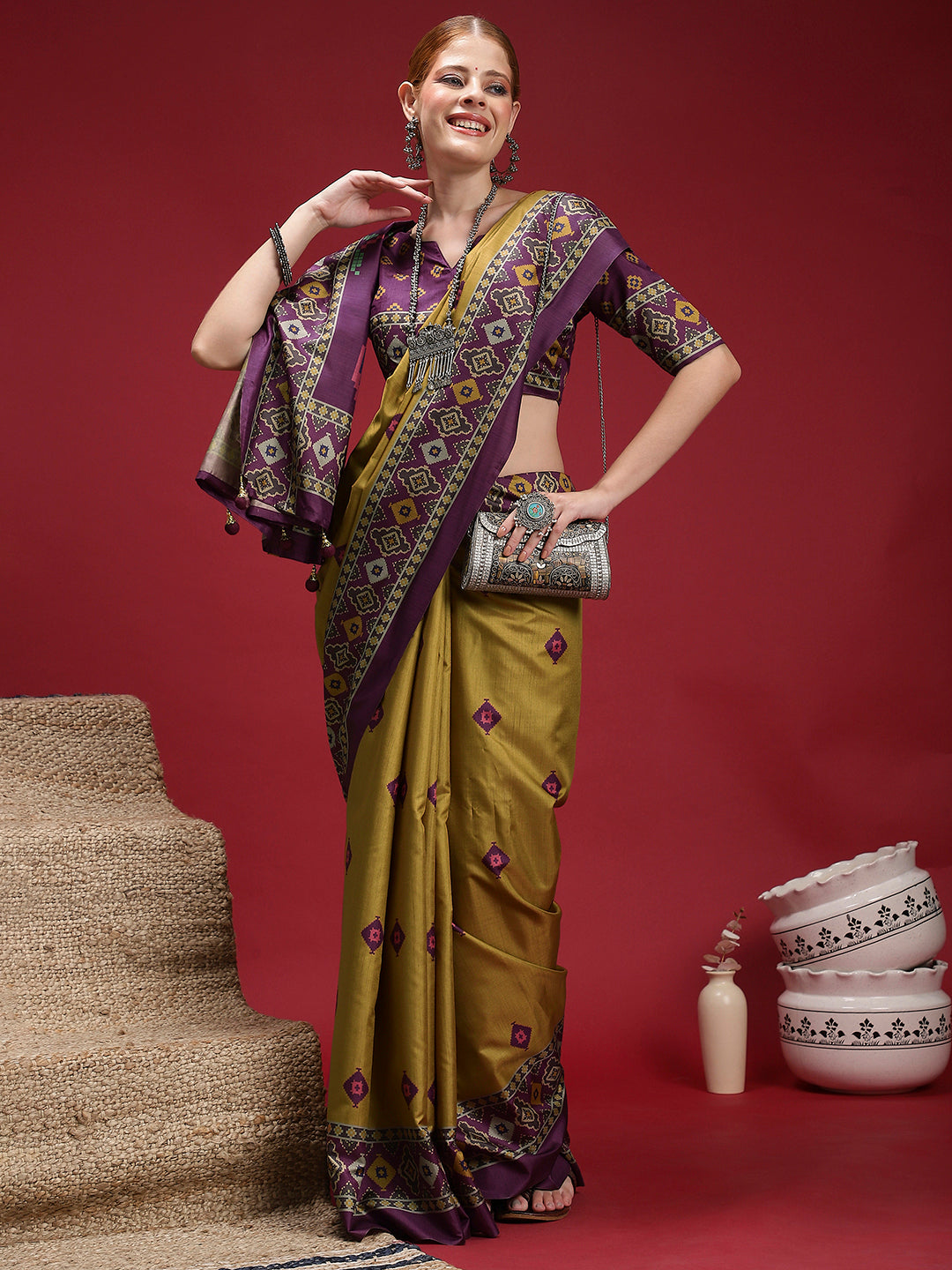 Gulabi Orchid Royale-Royal Mustard Orchid Saree