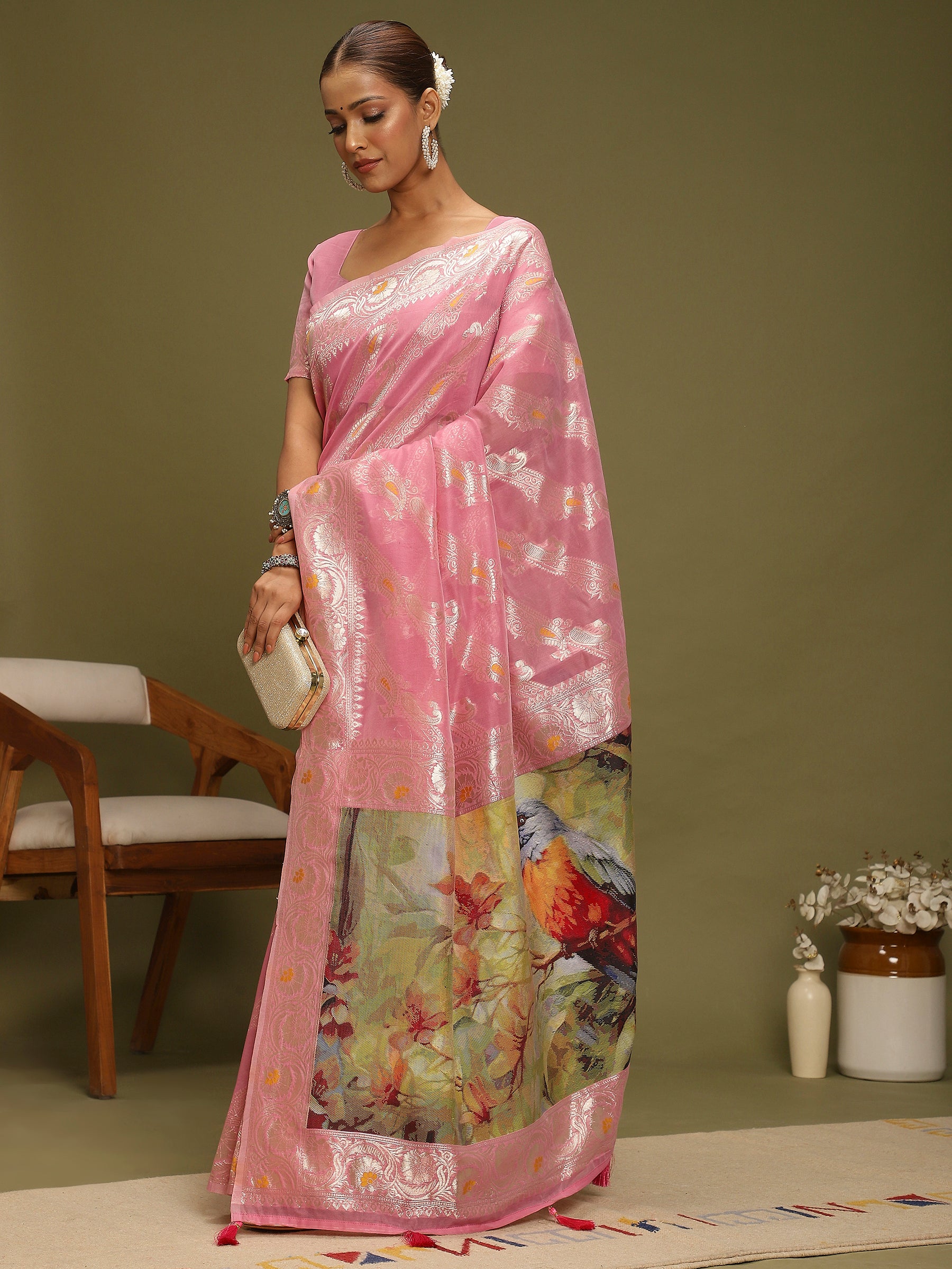 VANAYA Blush Blossom Scenic Weave Saree