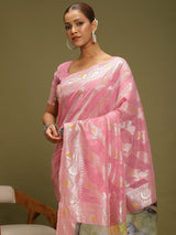 VANAYA Blush Blossom Scenic Weave Saree