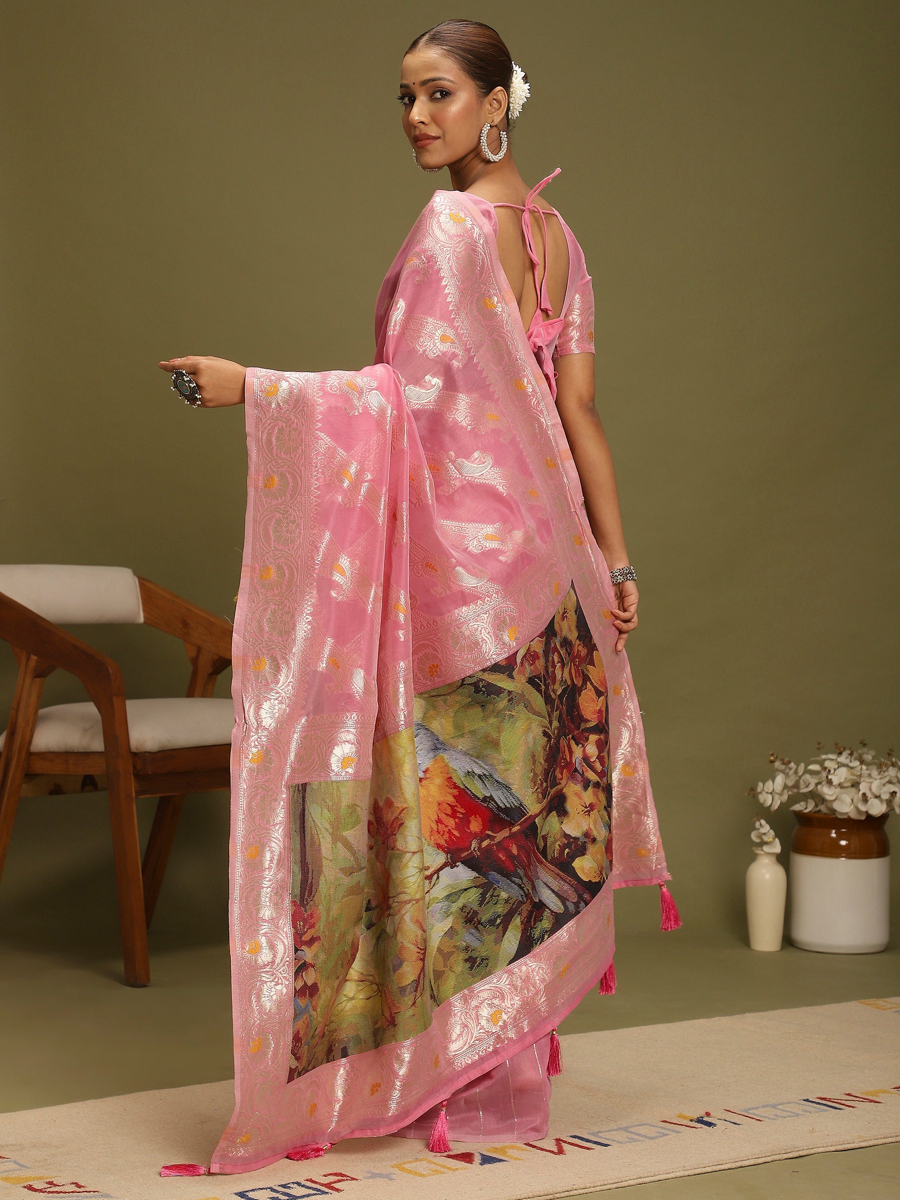 VANAYA Blush Blossom Scenic Weave Saree