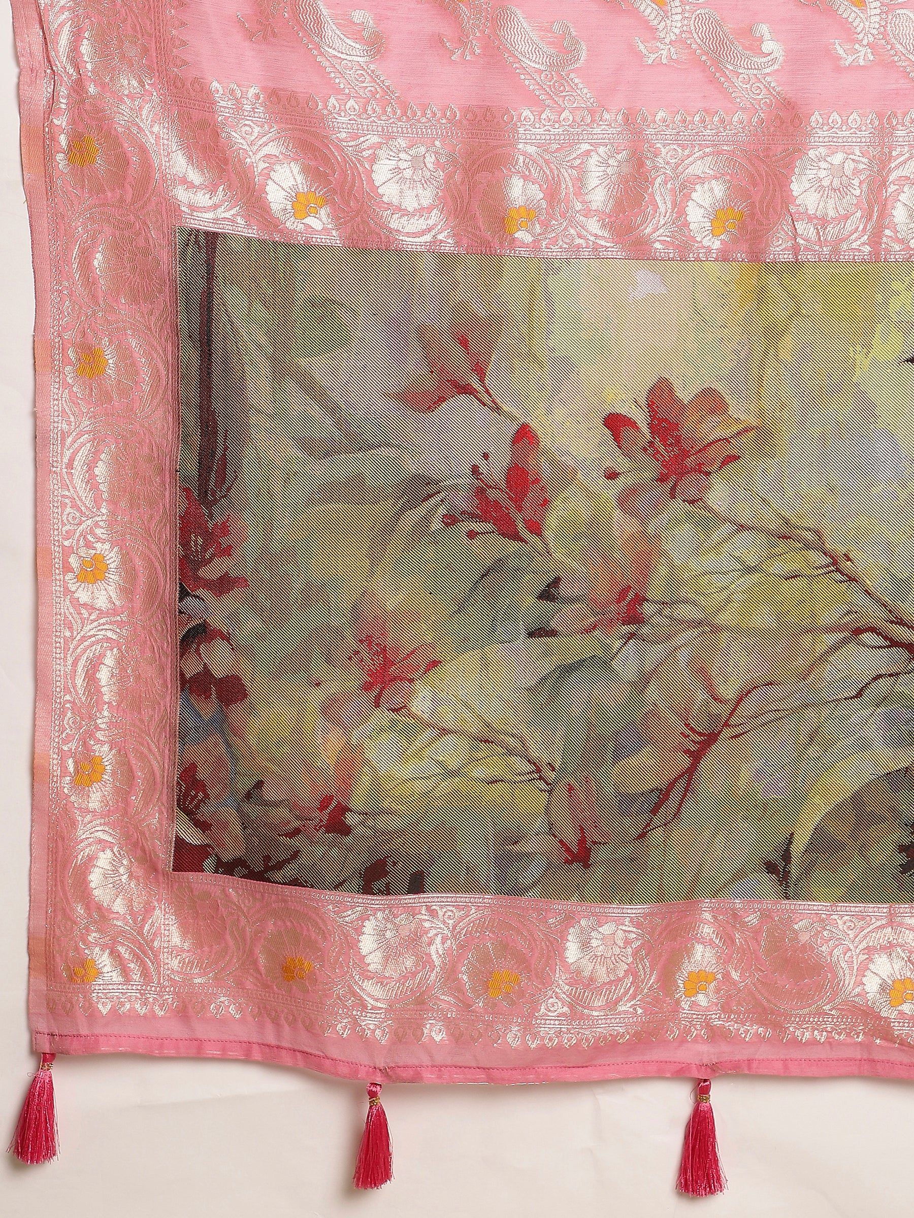 VANAYA Blush Blossom Scenic Weave Saree