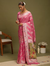 VANAYA Rosy Royale Silver Zari Saree