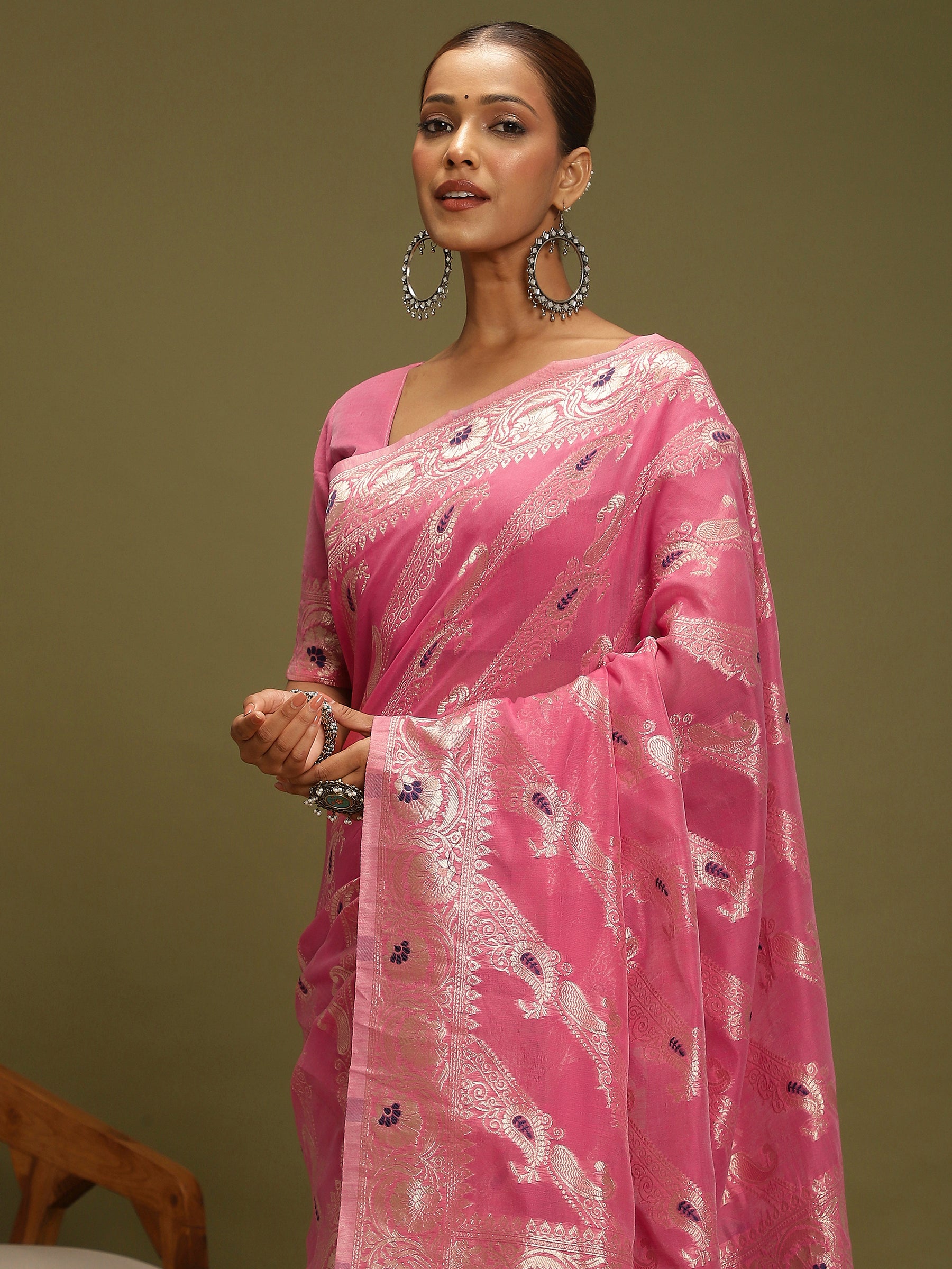 VANAYA Rosy Royale Silver Zari Saree