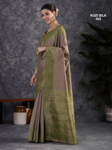 KOZI SILK-Elegant Dusty Mauve & Olive Green Kozi Silk Saree with Geometric Woven Border and Rich Pallu