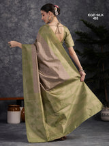 KOZI SILK-Elegant Dusty Mauve & Olive Green Kozi Silk Saree with Geometric Woven Border and Rich Pallu