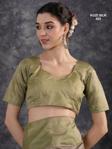 KOZI SILK-Elegant Dusty Mauve & Olive Green Kozi Silk Saree with Geometric Woven Border and Rich Pallu