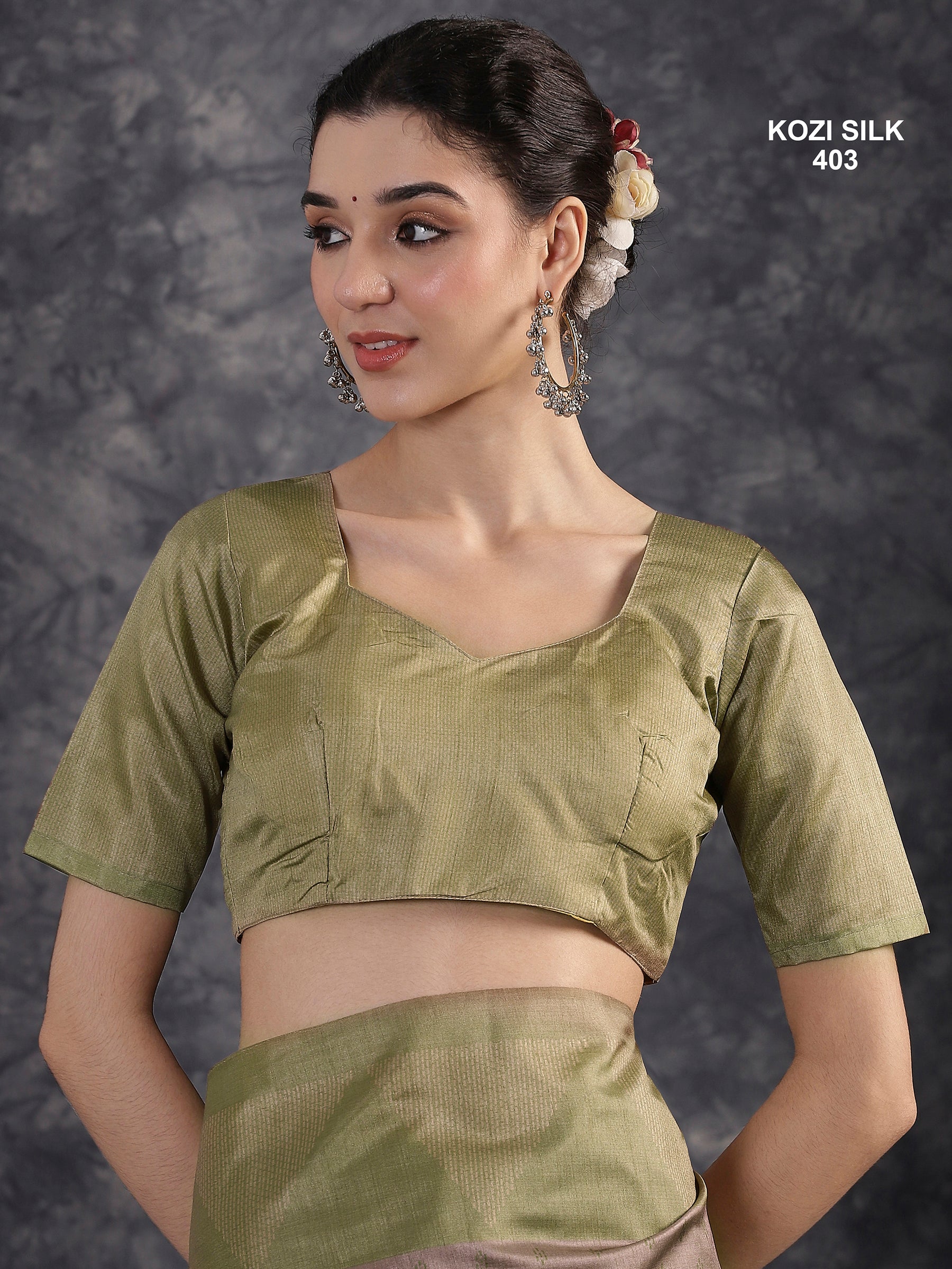 KOZI SILK-Elegant Dusty Mauve & Olive Green Kozi Silk Saree with Geometric Woven Border and Rich Pallu