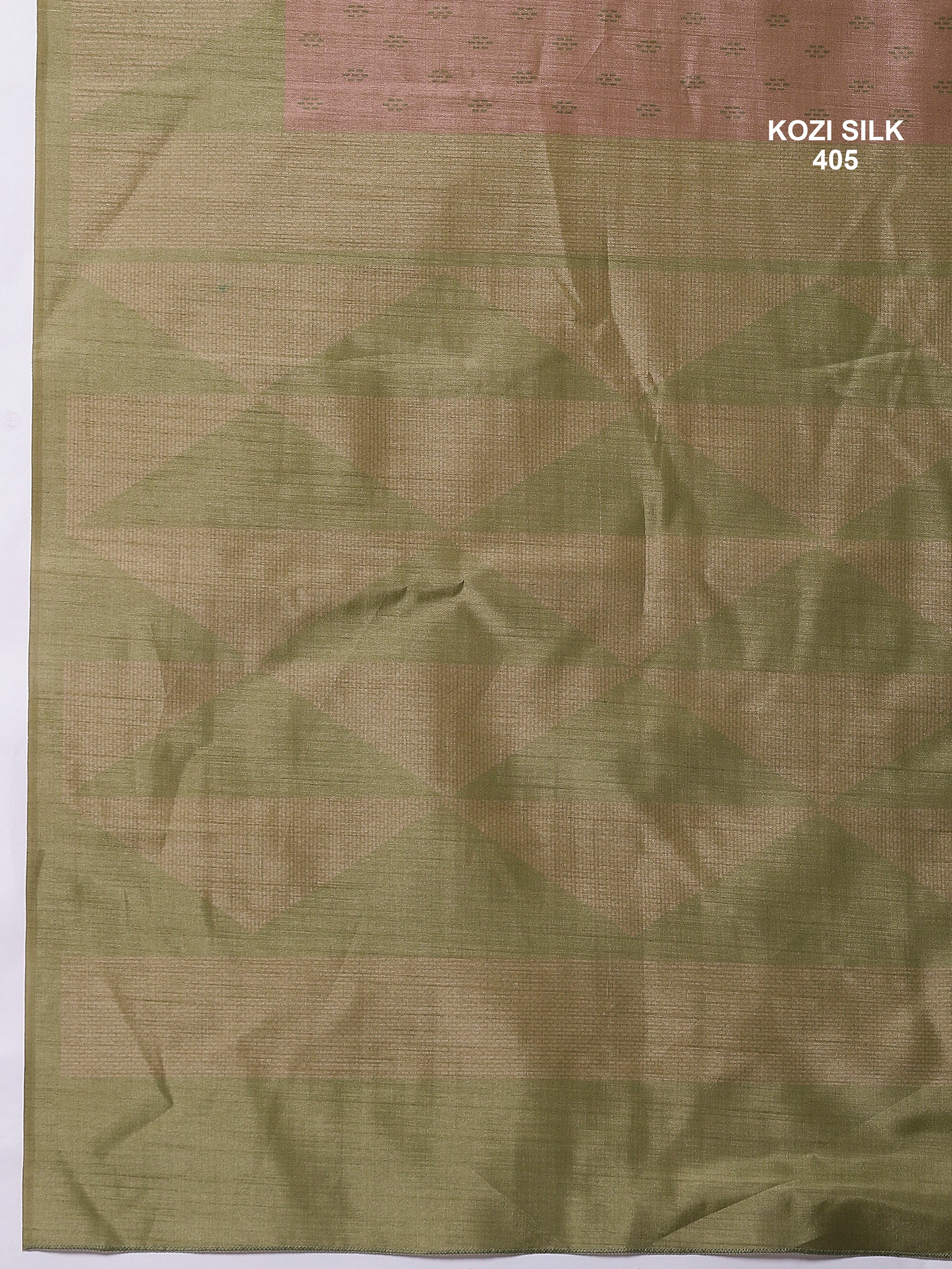 KOZI SILK-Elegant Dusty Rose Kozi Silk Saree with Olive Green Geometric Zari Border & Rich Pallu