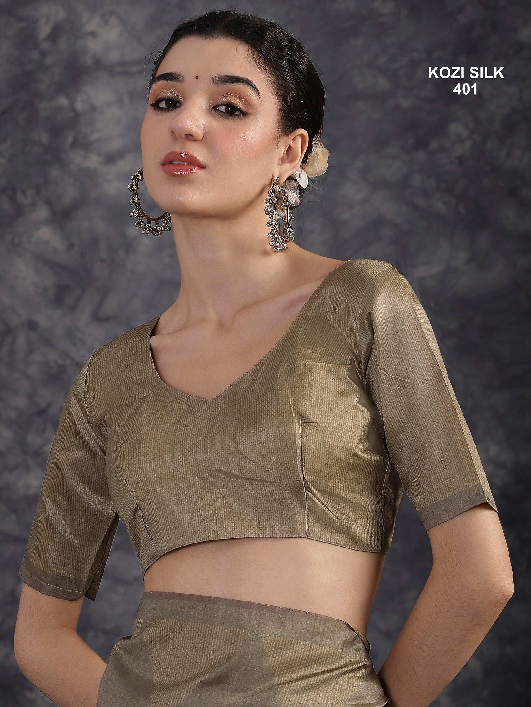 KOZI SILK-Elegant Golden Beige Kozi Silk Saree with Geometric Zari Border & Rich Pallu