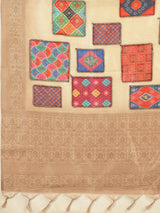 RANG TARANG-Elegant Beige Banarasi Silk Saree with Multicolor Patchwork Design & Rich Woven Border