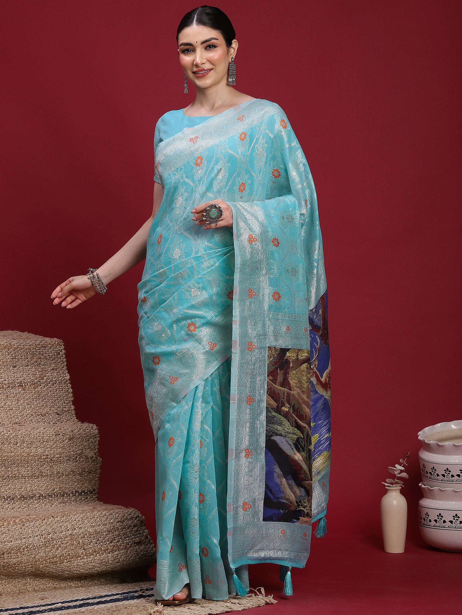 VANAYA Aqua Bloom Heritage Saree