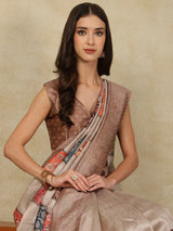 RANG TARANG-Elegant Ivory Beige Saree with Pastel Patchwork Prints & Ornate Woven Border