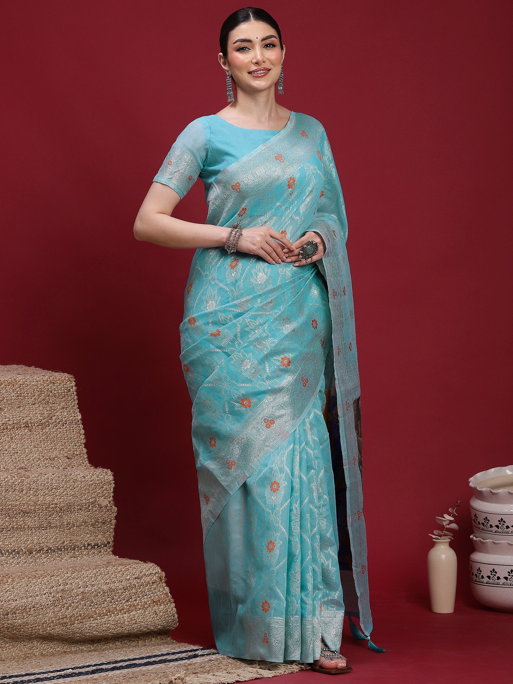 VANAYA Aqua Bloom Heritage Saree