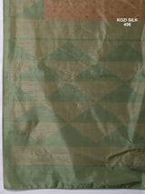 KOZI SILK-Elegant Beige Kozi Silk Saree with Sage Green Geometric Zari Border & Rich Designer Pallu