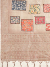 RANG TARANG-Elegant Ivory Beige Saree with Pastel Patchwork Prints & Ornate Woven Border