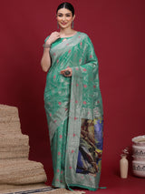 VANAYA Mint Blossom Silver Weave Saree