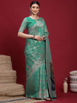 VANAYA Mint Blossom Silver Weave Saree