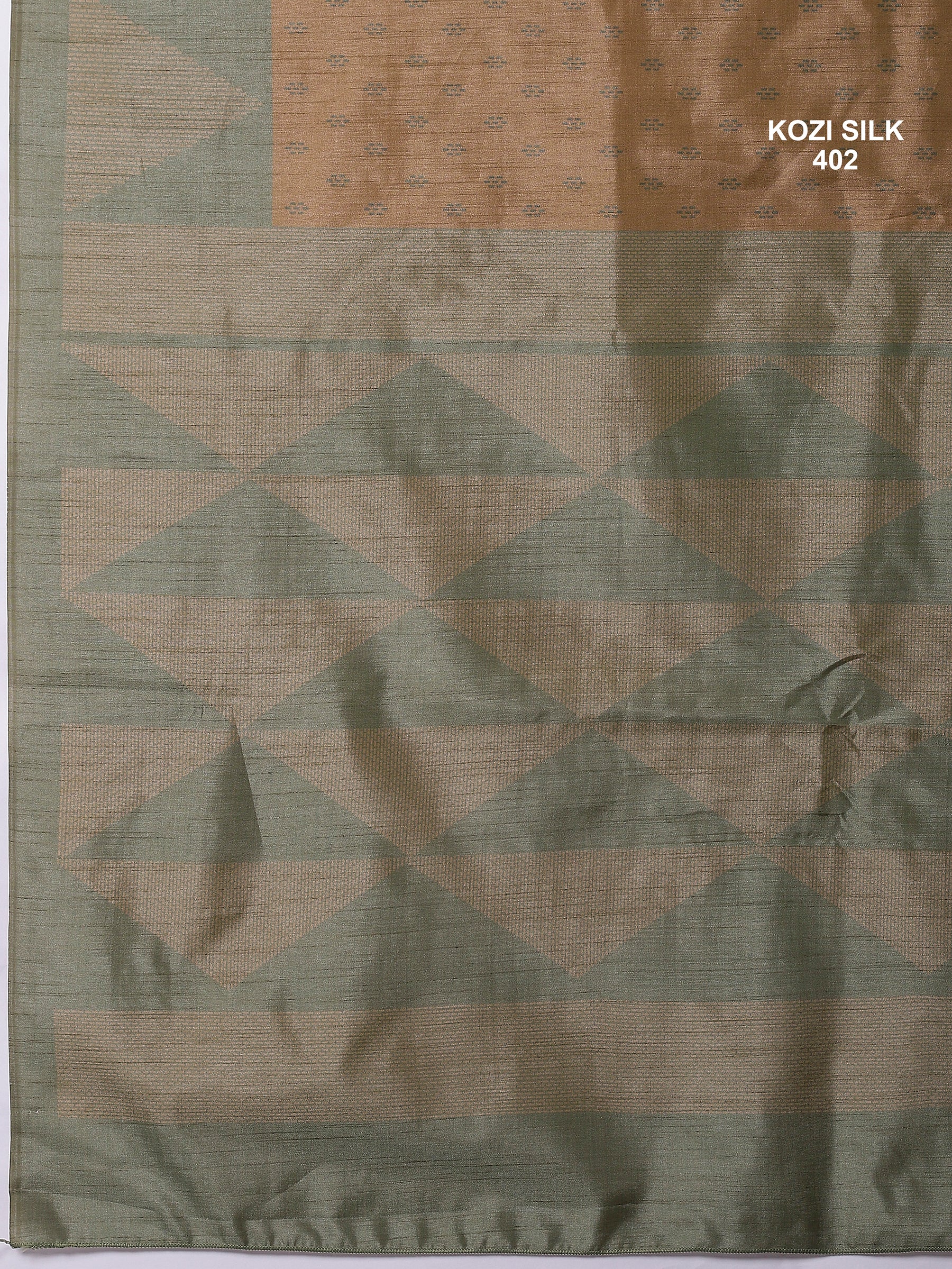 KOZI SILK-Elegant Beige & Sage Green Kozi Silk Saree with Geometric Zari Border and Rich Designer Pallu