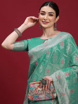 VANAYA Mint Blossom Silver Weave Saree