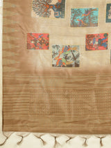 RANG TARANG-Elegant beige-gold saree with artistic patchwork-inspired printed motifs