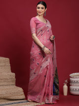 VANAYA Rosy Twilight Floral Weave Saree