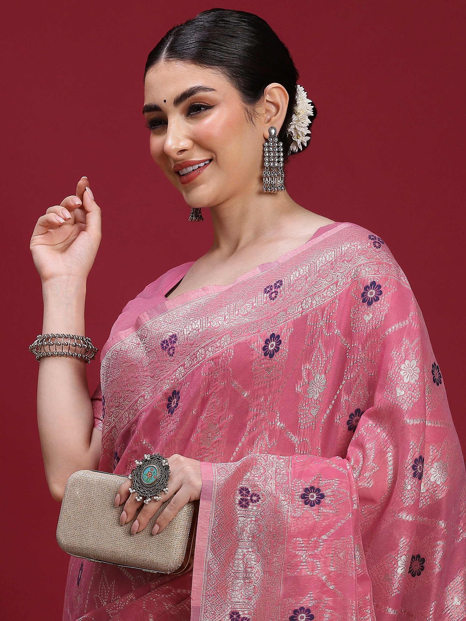 VANAYA Rosy Twilight Floral Weave Saree