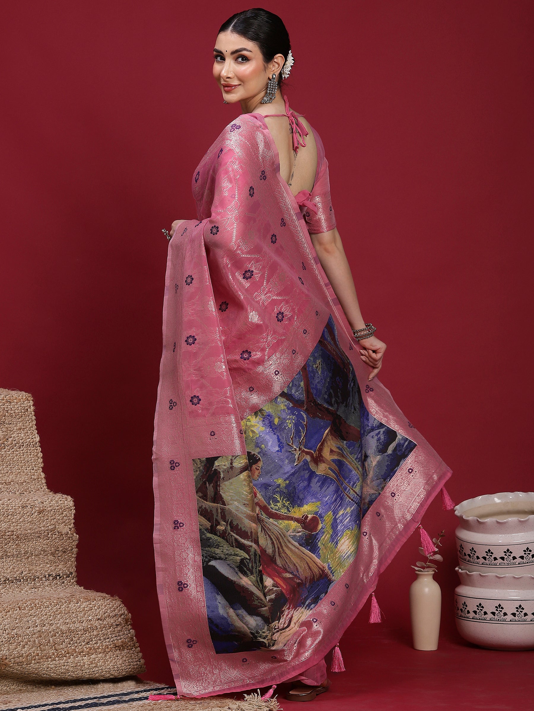 VANAYA Rosy Twilight Floral Weave Saree
