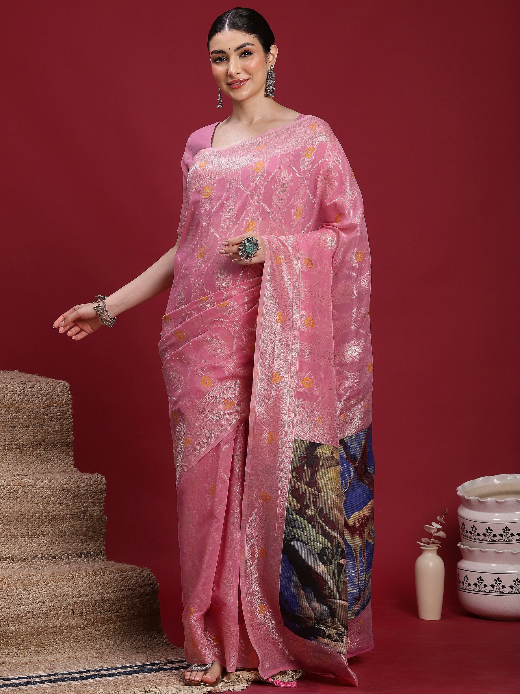 VANAYA Blush Petal Artistic Weave Saree