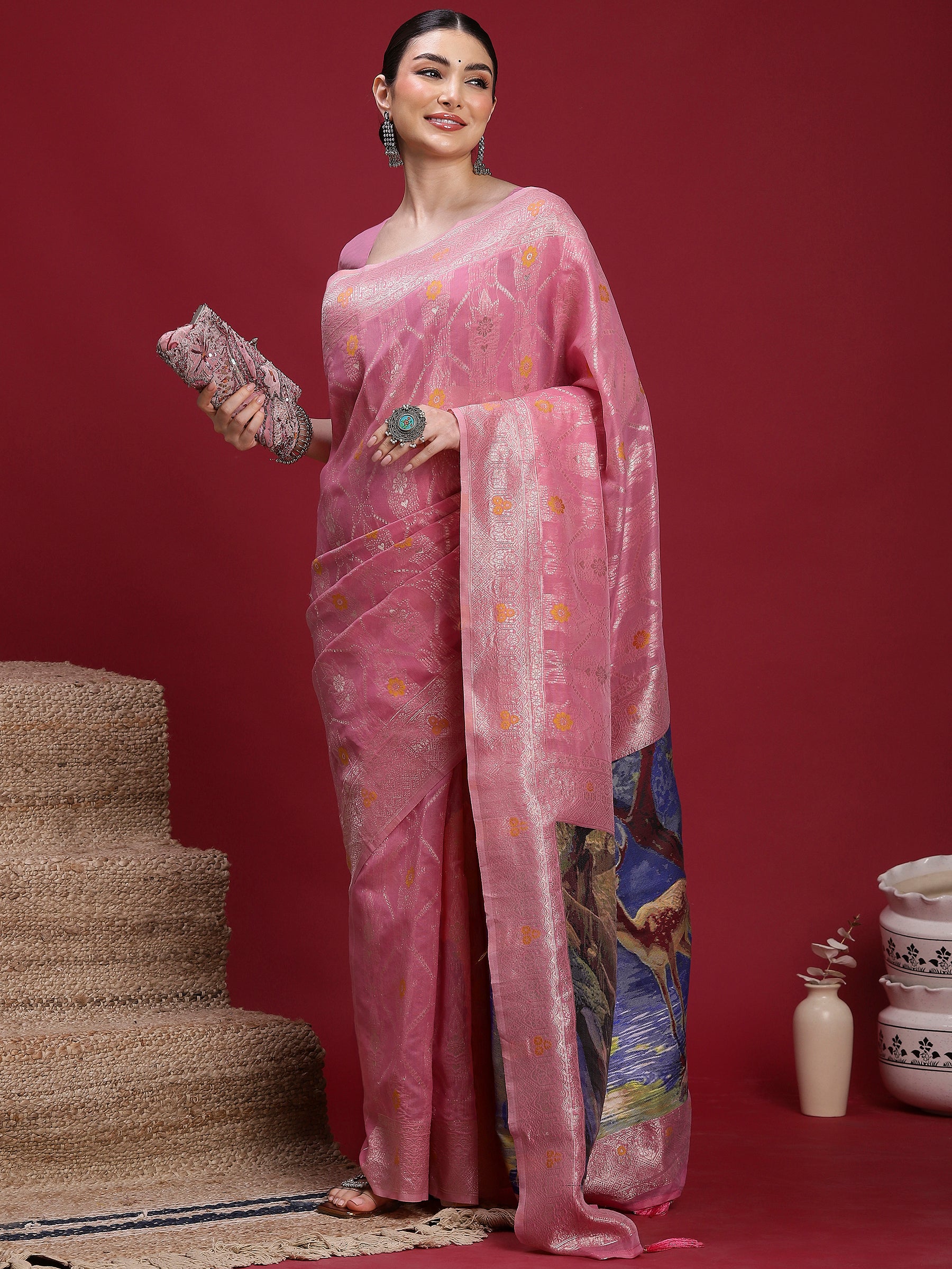 VANAYA Blush Petal Artistic Weave Saree