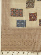 RANG TARANG-Graceful Sage Green Linen Saree with Antique Zari Border & Patchwork Design