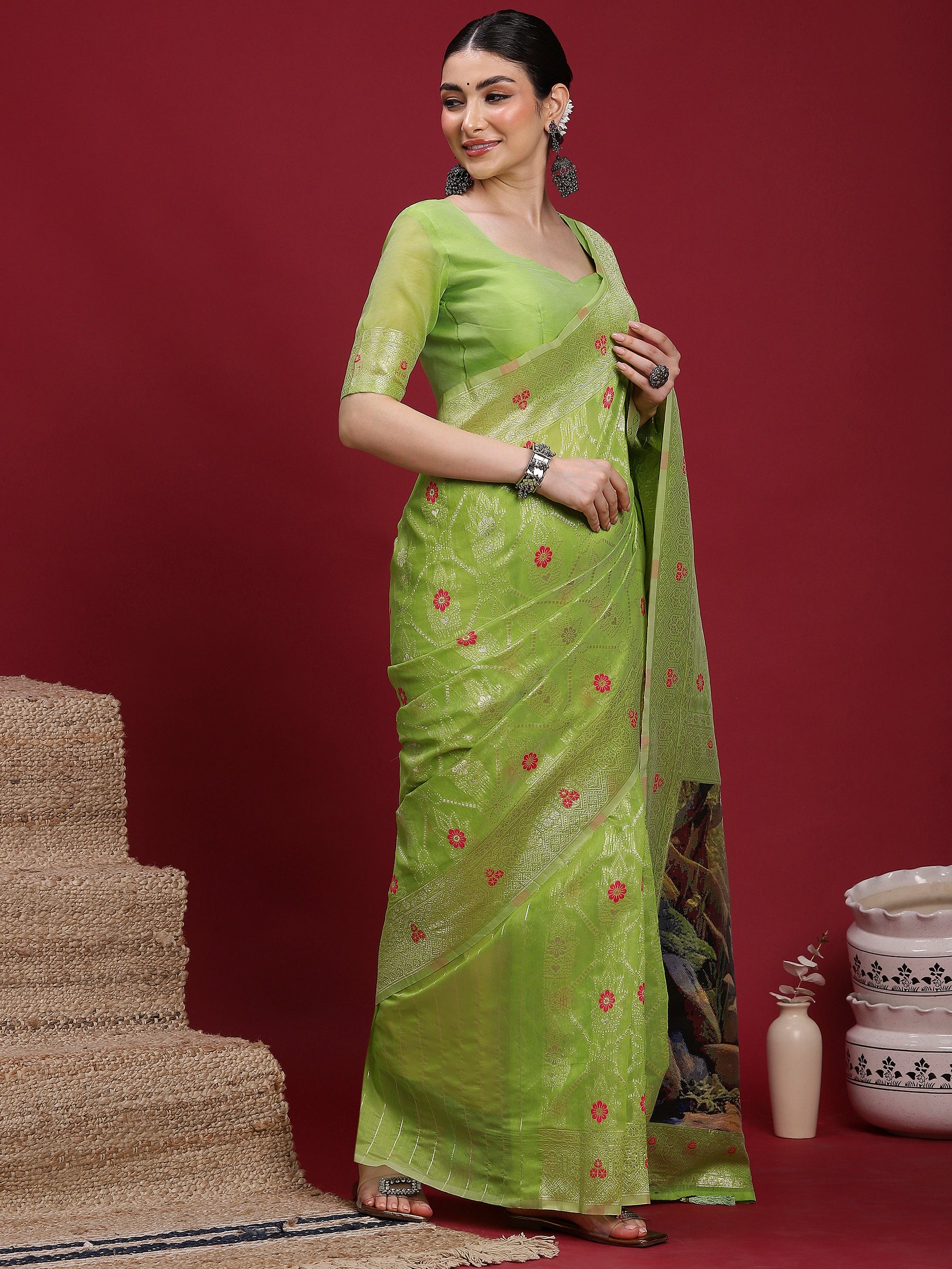 VANAYA Pistachio Bloom Designer Saree