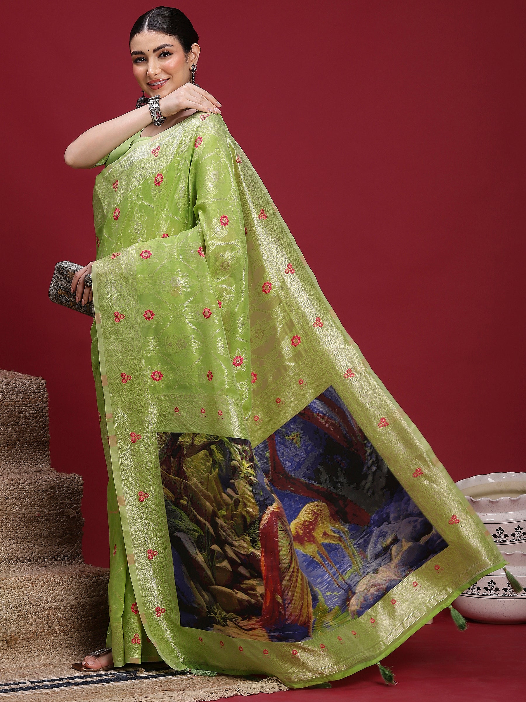 VANAYA Pistachio Bloom Designer Saree
