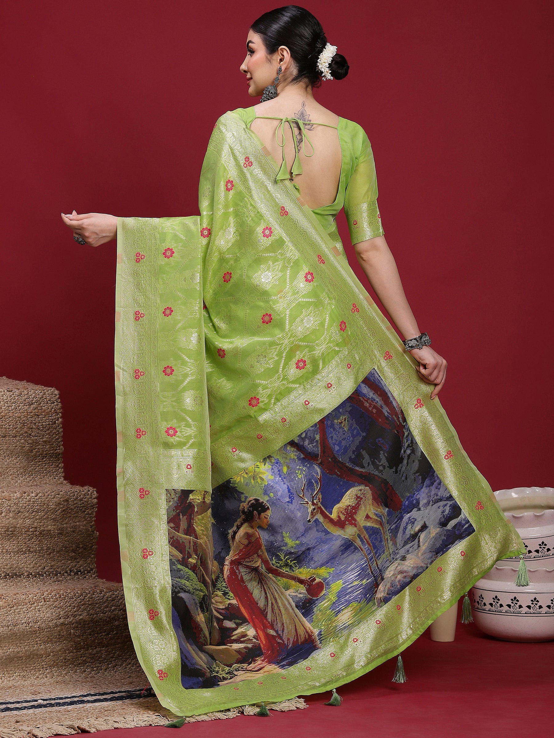 VANAYA Pistachio Bloom Designer Saree
