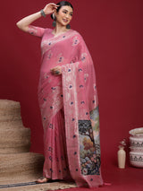 VANAYA-Blush Pink Regal Floral Weave Saree