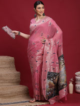 VANAYA-Blush Pink Regal Floral Weave Saree