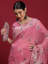 VANAYA-Blush Pink Regal Floral Weave Saree