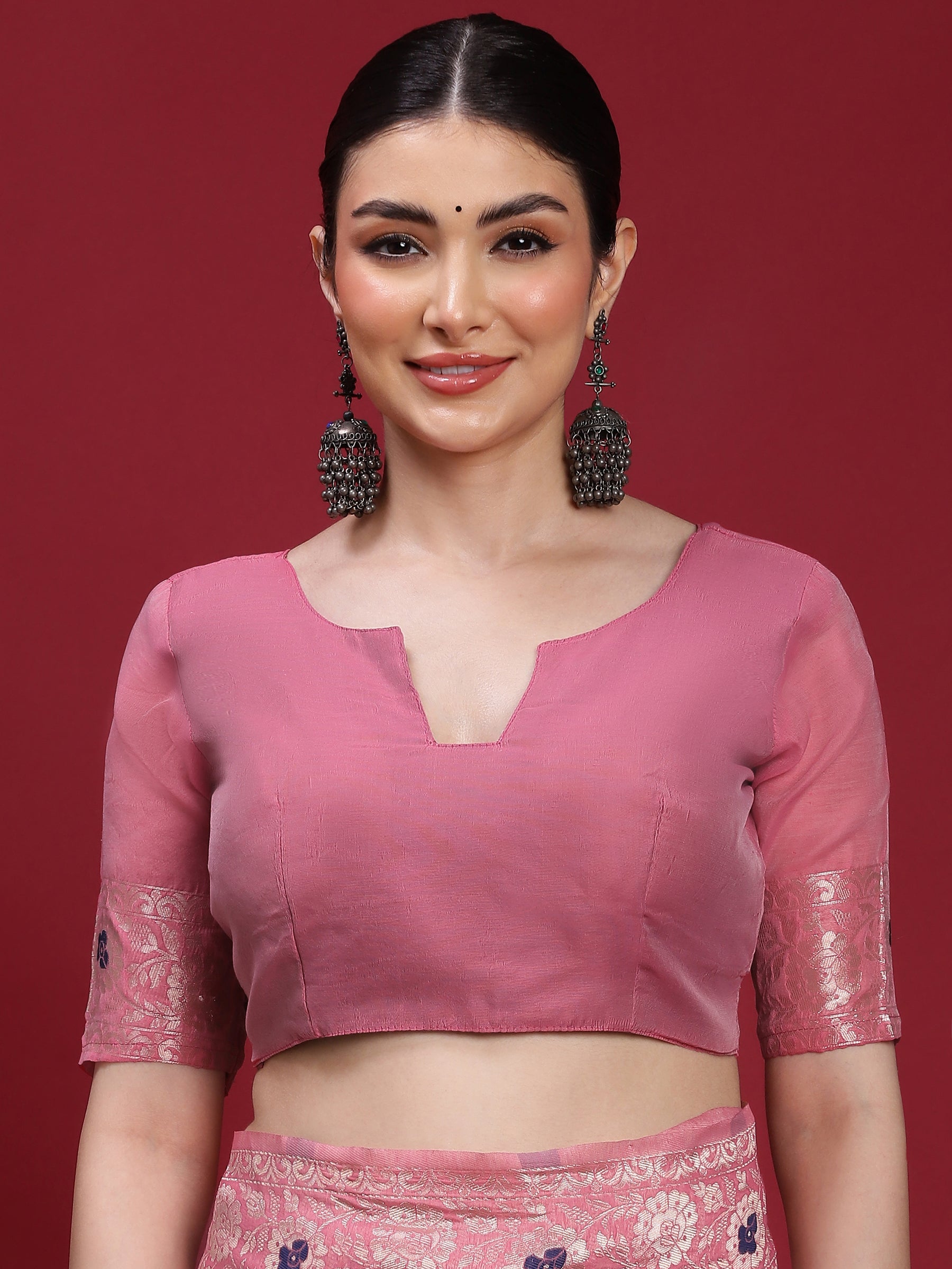 VANAYA-Blush Pink Regal Floral Weave Saree