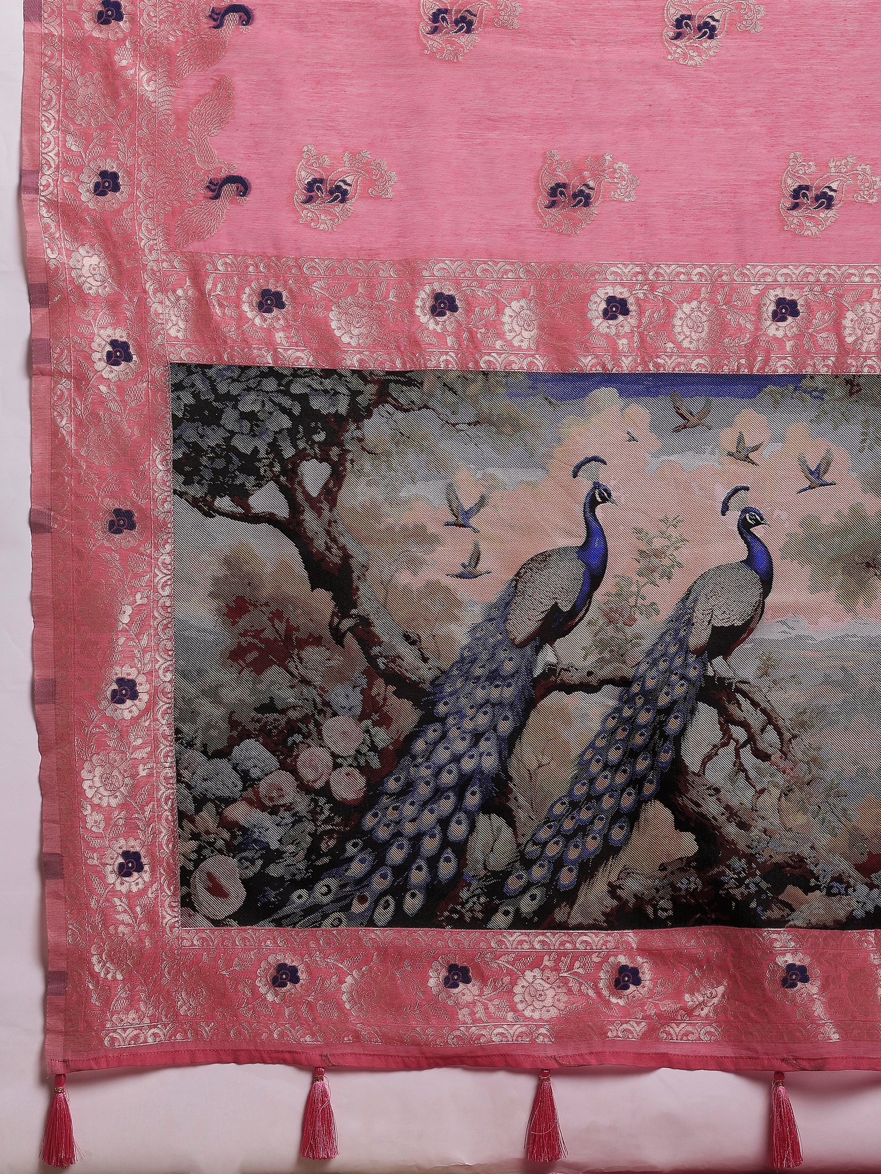 VANAYA-Blush Pink Regal Floral Weave Saree