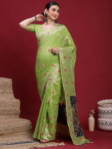VANAYA Pistachio Bloom Woven Elegance Saree