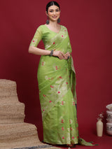VANAYA Pistachio Bloom Woven Elegance Saree
