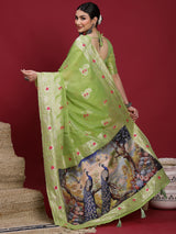 VANAYA Pistachio Bloom Woven Elegance Saree