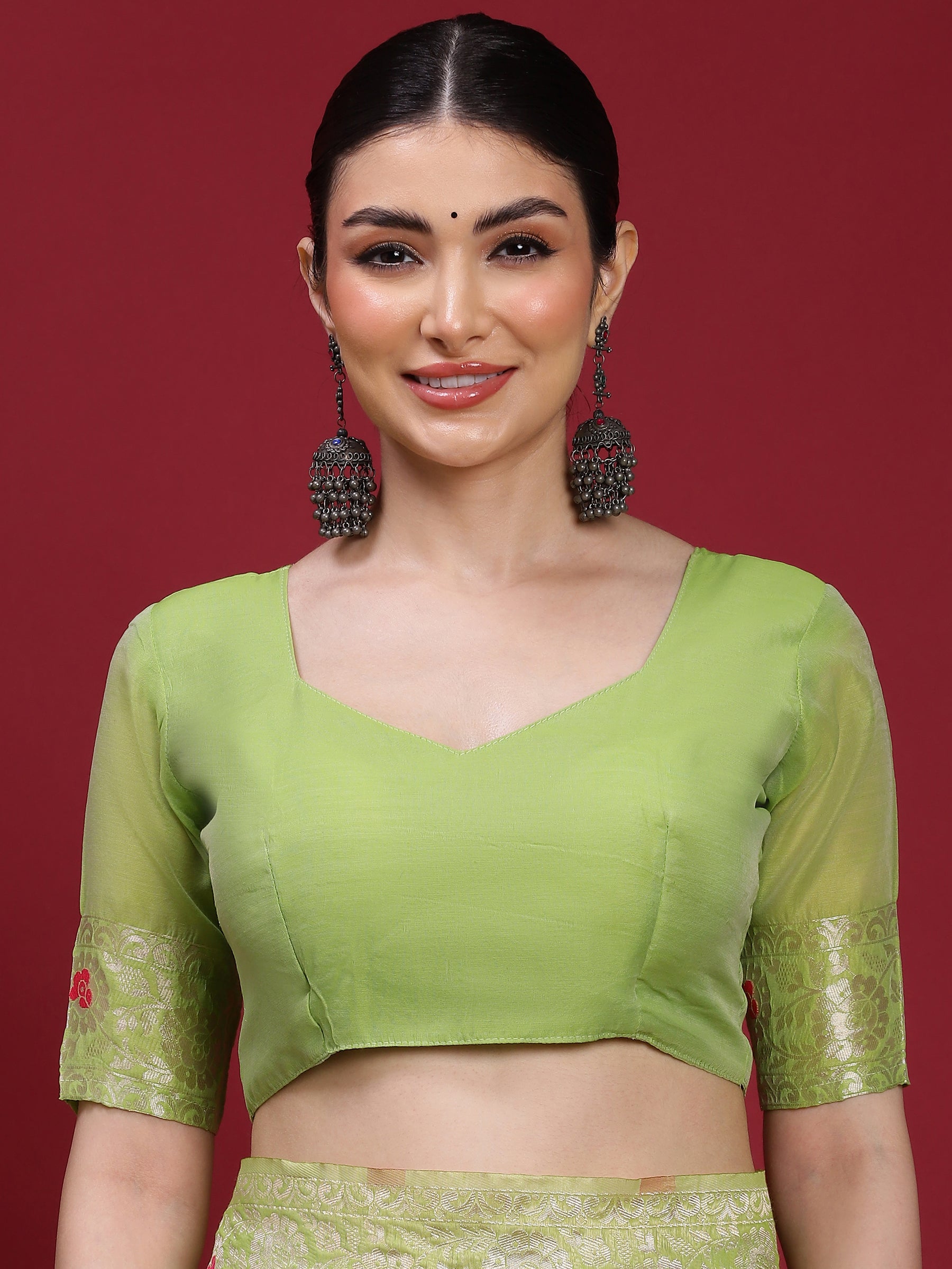 VANAYA Pistachio Bloom Woven Elegance Saree