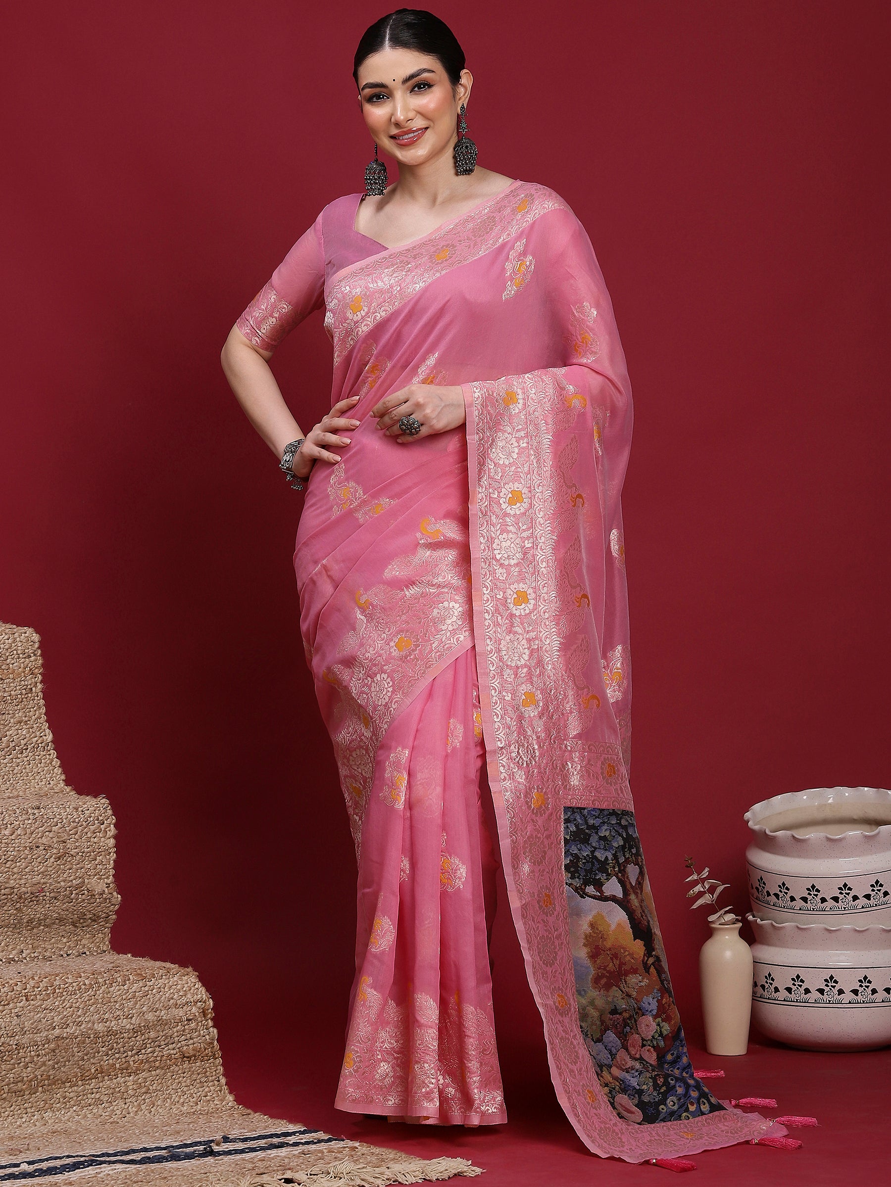 VANAYA Blush Petal Heritage Weave Saree