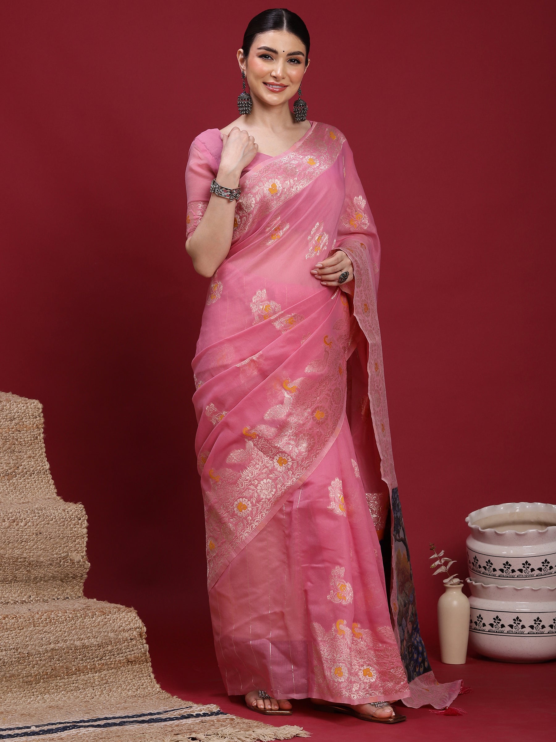 VANAYA Blush Petal Heritage Weave Saree