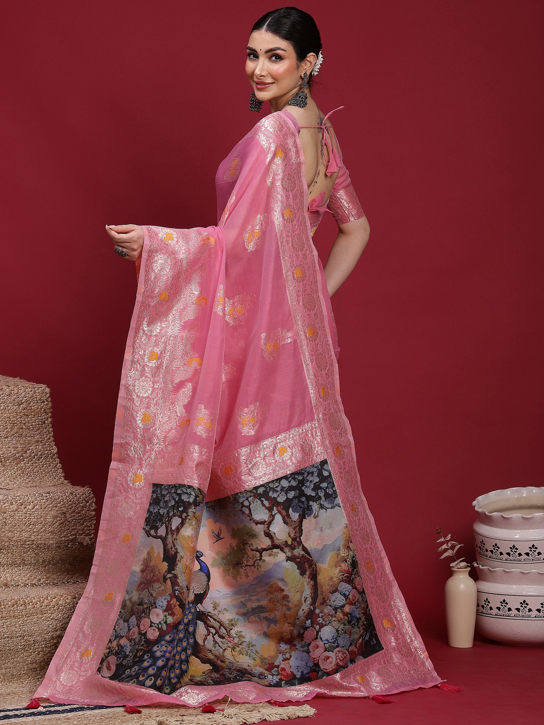 VANAYA Blush Petal Heritage Weave Saree